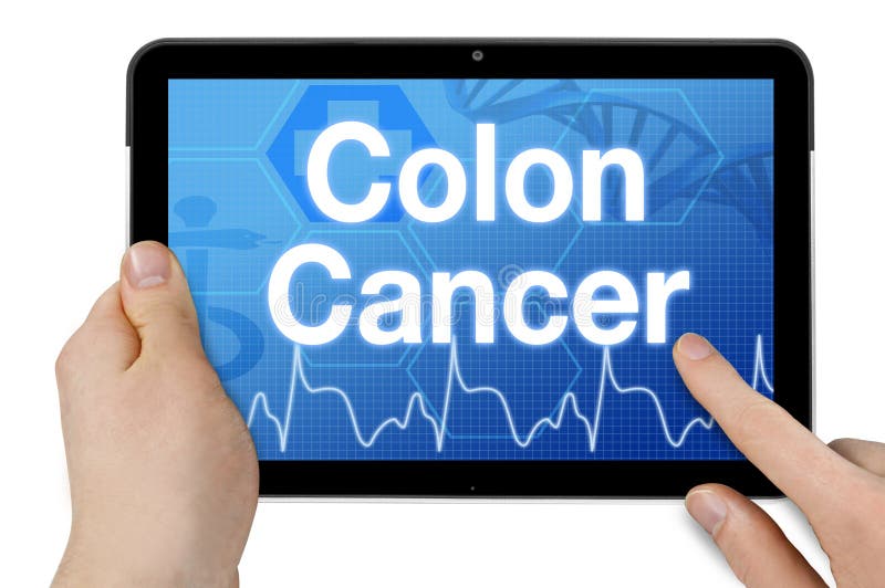 Tablet computer with colon cancer isolated. Tablet computer with colon cancer isolated