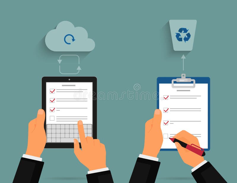 Tablet pc and notepad with task list stock illustration Tablet pc and notepad with task list stock illustration