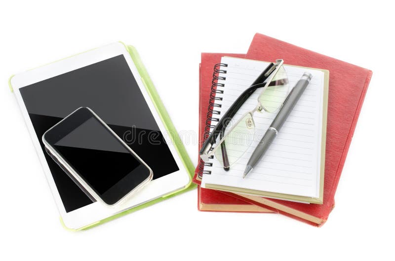 Tablet Pc and Smart Phone with Note Book Stock Image Image of desktop