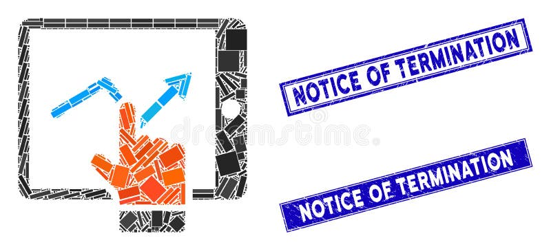 Tablet Report Mosaic and Scratched Rectangle Notice of Termination Watermarks vector illustration