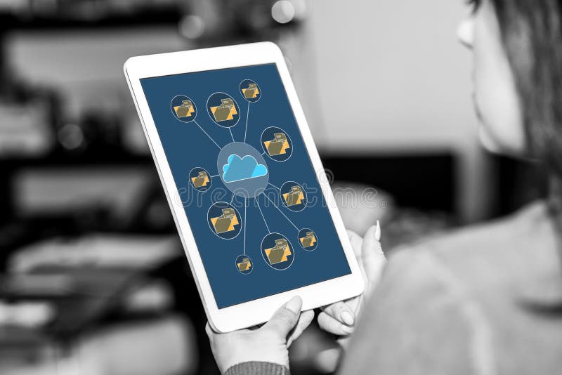Cloud Storage Concept on a Tablet Stock Image Image of application