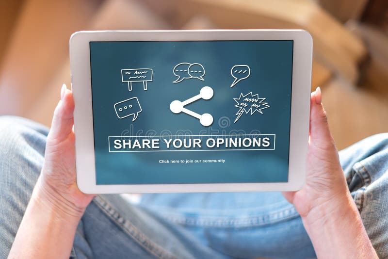 Opinions Sharing Concept on a Tablet Stock Photo Image of information