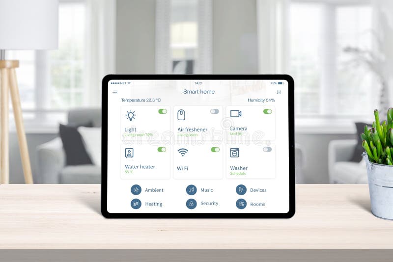 Tablet with smart home app on home desk