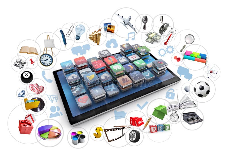 Tablet und Ikonen 3d stock abbildung Tablet und Ikonen 3d stock abbildung