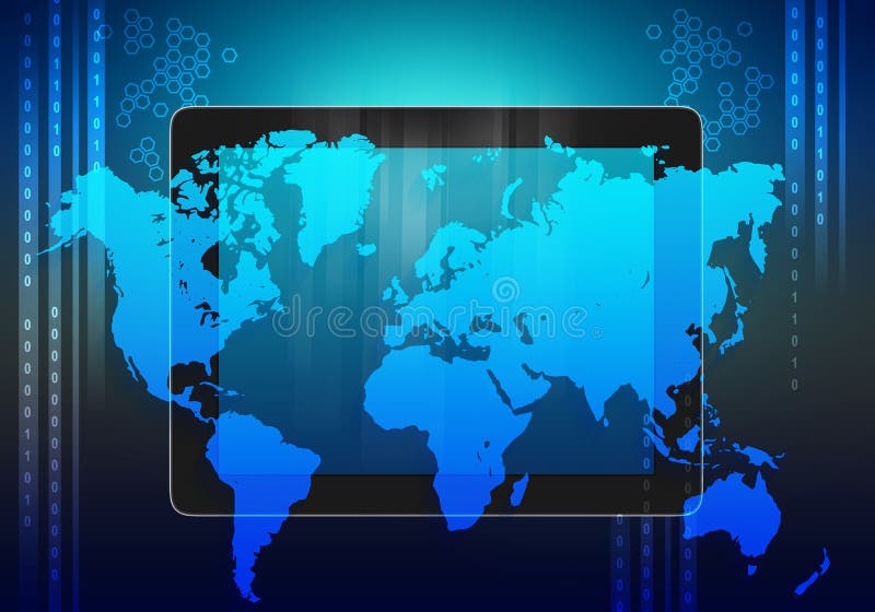 Tablet Und Weltkarte Auf Einem Abstrakten Hintergrund Stock Abbildung Illustration Von Tablet Abstrakten