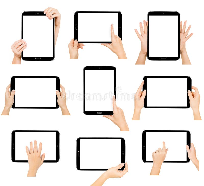 Tablet компьютер изолированный в руке на белых предпосылках стоковые фото Tablet компьютер изолированный в руке на белых предпосылках стоковые фото