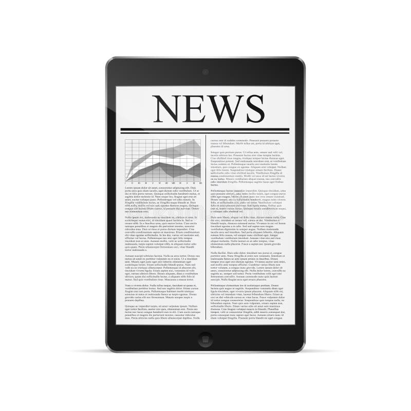 Tablet with news article on screen on white. Vector. Tablet with news article on screen on white. Vector