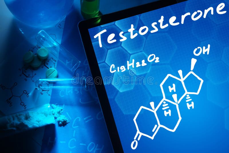 Tableta con la fórmula química de la testosterona