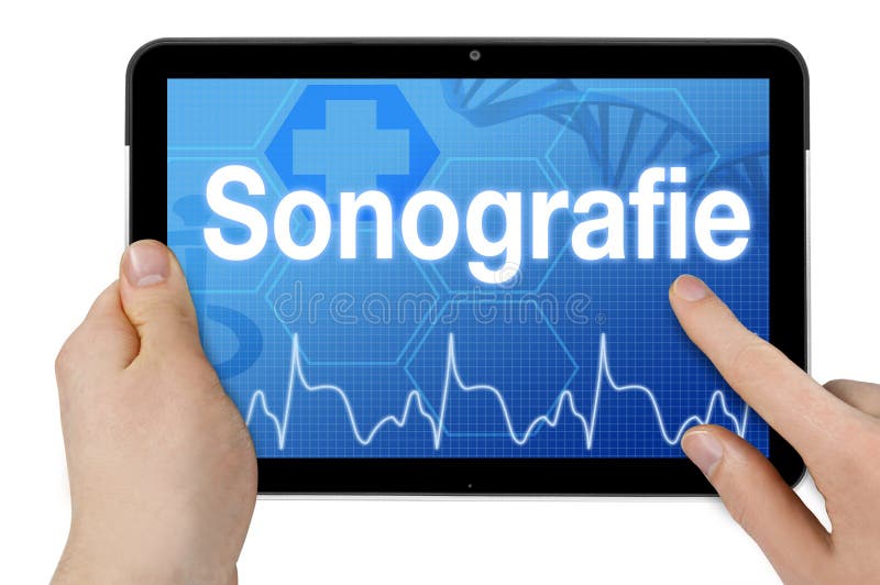 Tableta con la palabra alemana para la sonografía - Sonografie fotos de archivo libres de regalías Tableta con la palabra alemana para la sonografía - Sonografie fotos de archivo libres de regalías