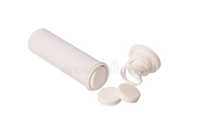 Tablets and cylindrical package isolated on a white. Tablets and cylindrical package isolated on a white