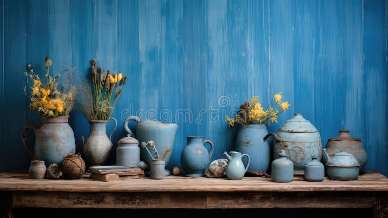 Tabletop blue rustic wood vector illustration