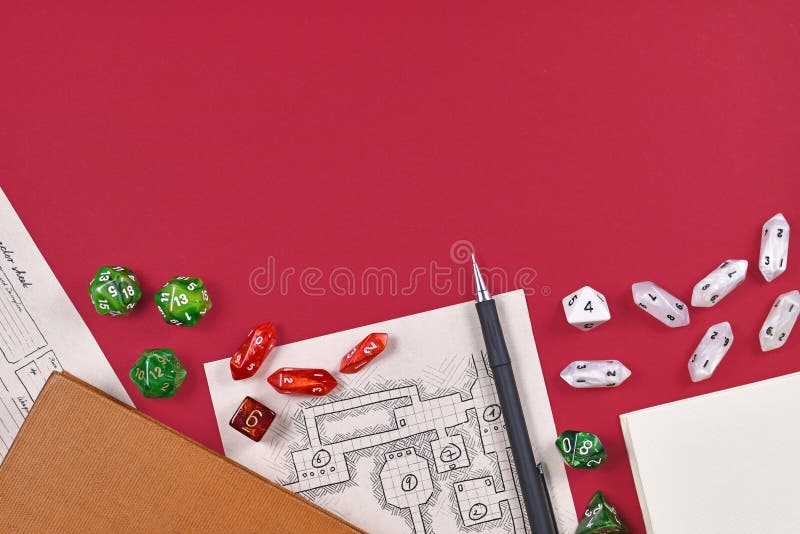 Roleplay Game Background with Different Blue and Green RPG Dices at Bottom  of Wooden Table Background with Copy Space Stock Image - Image of color,  play: 189398529