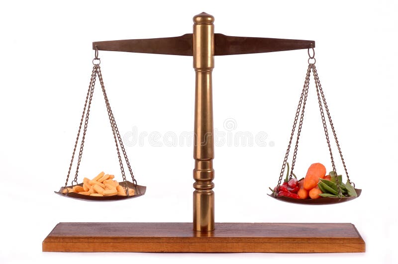 Tablets and vegetables on a brass scale