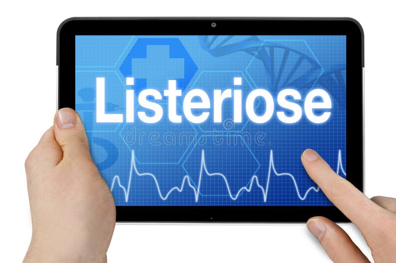 Tablette avec le mot allemand pour la listériose - Listeriose image stock Tablette avec le mot allemand pour la listériose - Listeriose image stock