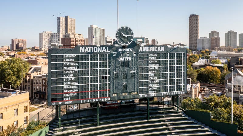 Tabloul de bord al ligii naționale și americane în domeniul Wrigley din Chicago Il. stock photos