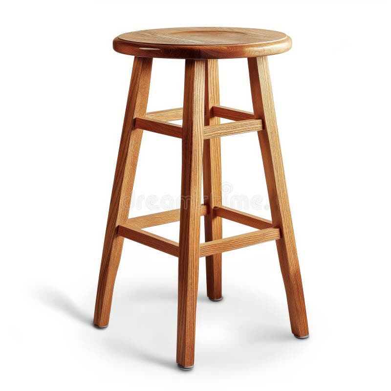 Classic oak bar stool standing on a white background, highlighting minimalistic and traditional design. AI generated. Classic oak bar stool standing on a white background, highlighting minimalistic and traditional design. AI generated