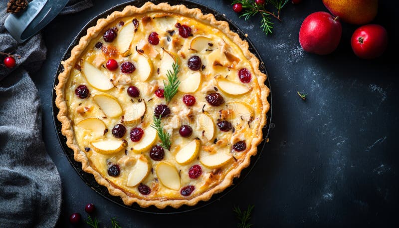 Tacchino o torte di pollo con pere e mirtilli rossi. Il giorno del Ringraziamento per il passaggio del tacchino di Natale fotografia stock libera da diritti