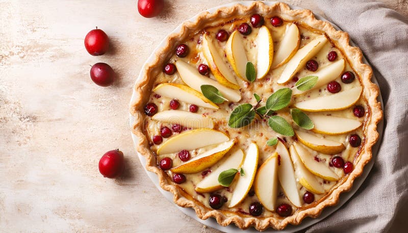 Tacchino o torte di pollo con pere e mirtilli rossi. Il giorno del Ringraziamento per il passaggio del tacchino di Natale immagine stock libera da diritti