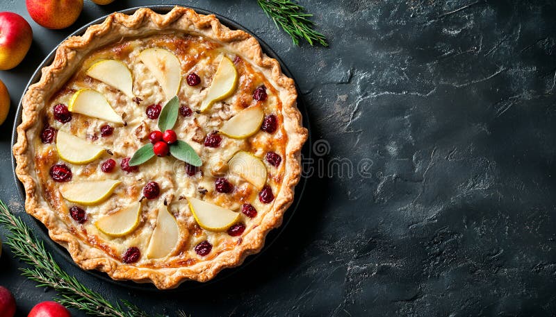 Tacchino o torte di pollo con pere e mirtilli rossi. Il giorno del Ringraziamento per il passaggio del tacchino di Natale fotografie stock