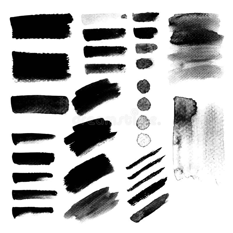 Taches grunges de peinture d'aquarelle Courses peintes à la main noires de brosse illustration stock Taches grunges de peinture d'aquarelle Courses peintes à la main noires de brosse illustration stock