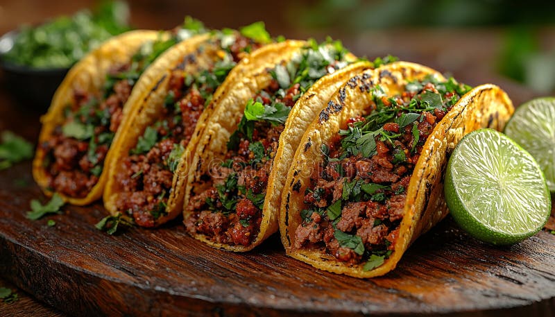 Taco de carne asada con guacamole en plato rústico generado por ai fotos de archivo libres de regalías