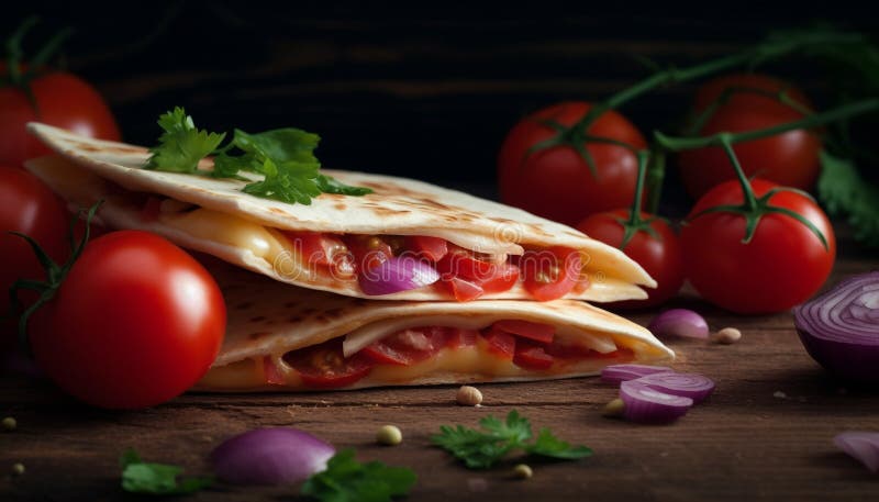 Taco di carne di manzo alla griglia su piastra di legno rustico generata dall'ai illustrazione vettoriale