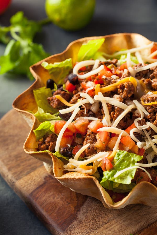 Taco Salad in a Tortilla Bowl Stock Photo Image of chips, background