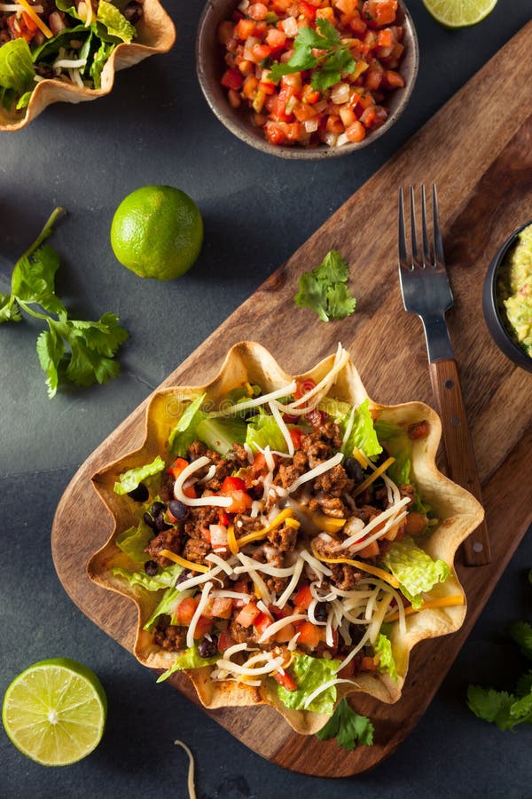 Taco Salad in a Tortilla Bowl Stock Photo Image of background, chili