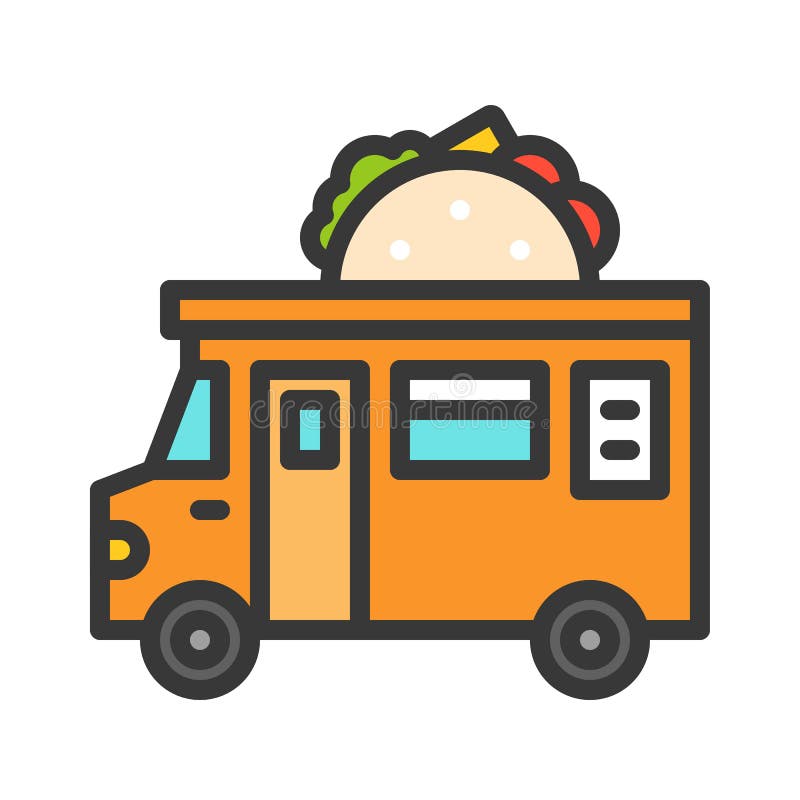 Taco Truck Vector, Food Truck Filled Style Editable Stroke Icon Stock Vector - Illustration of transport, sell: 136589712