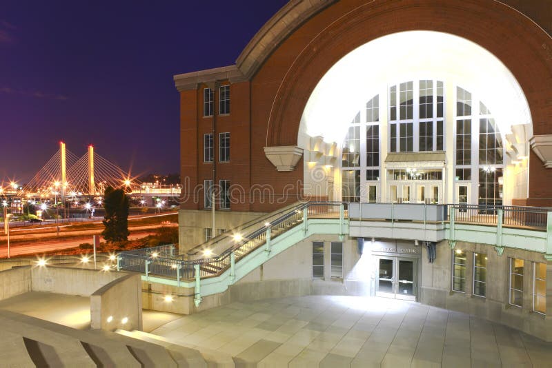 Downtown with Museum of History and Cable Bridge. Stock Photo