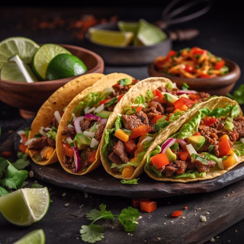 Tacos with Meat and Vegetable. Traditional Mexican Fast-food. Taco ...