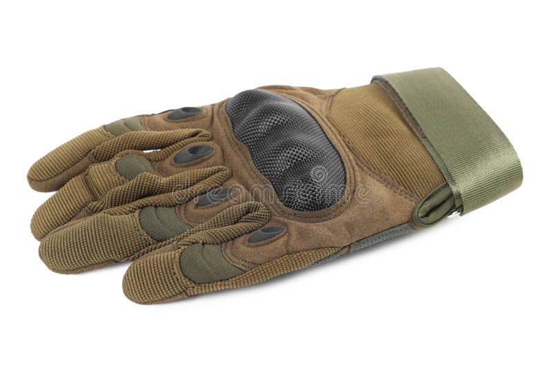 Tactical Glove Isolated on White. Military Training Equipment Stock