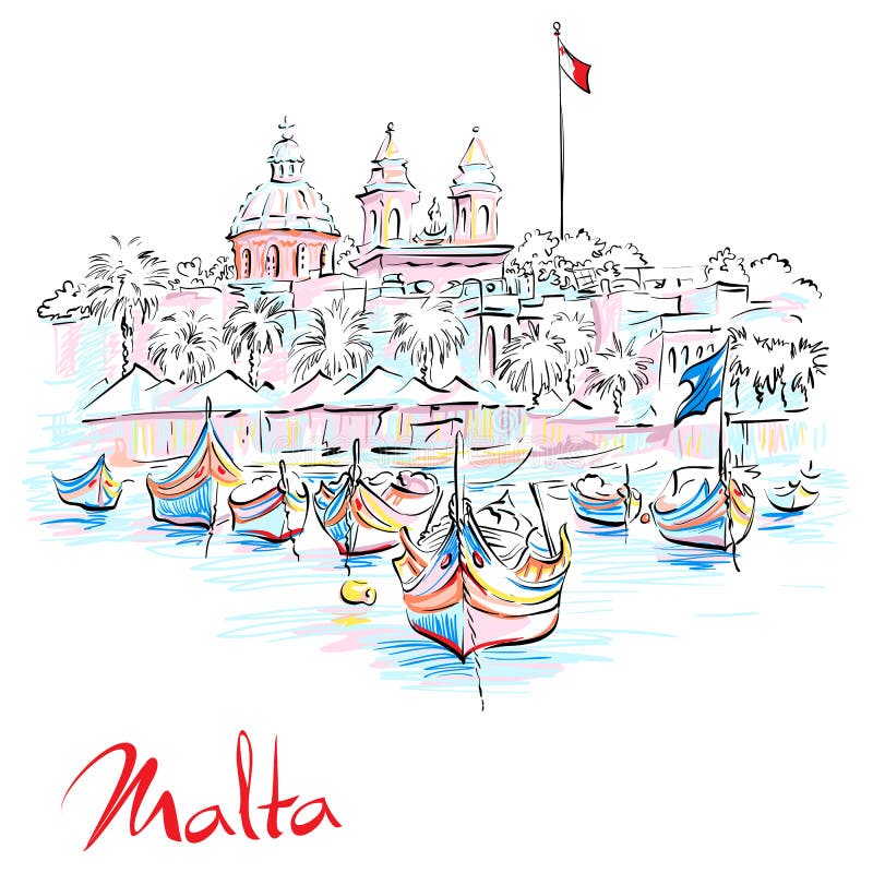Taditional musterte Boote Luzzu in Marsaxlokk, Malta lizenzfreie abbildung Taditional musterte Boote Luzzu in Marsaxlokk, Malta lizenzfreie abbildung