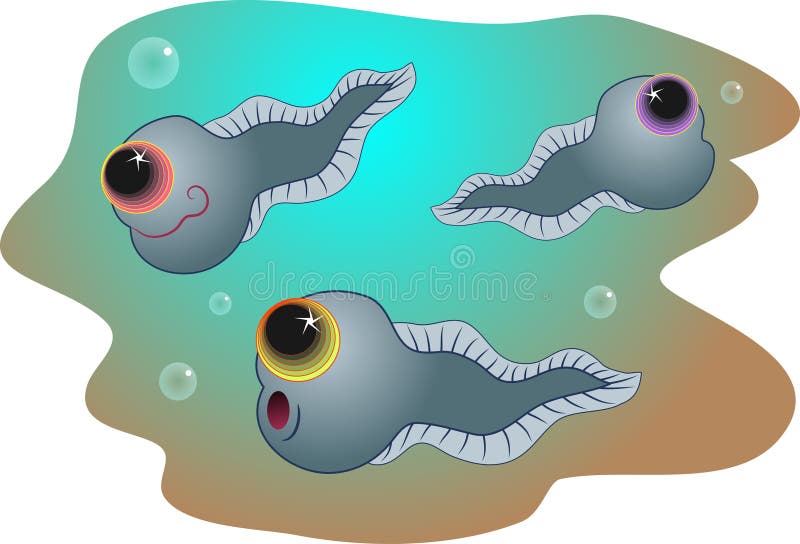 Cute tadpoles swimming around in pond water. Tadpole cute illustrations