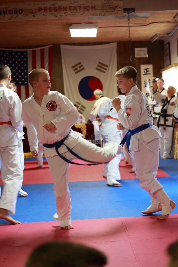 Tae Kwon Robi ucznia testowi dla pasków zdjęcie royalty free Tae Kwon Robi ucznia testowi dla pasków zdjęcie royalty free