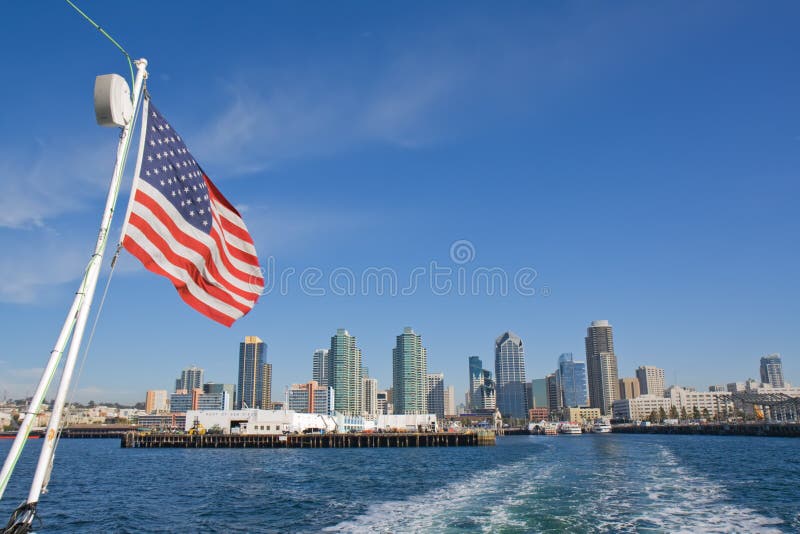 Taffrail view of the skyline of San Diego