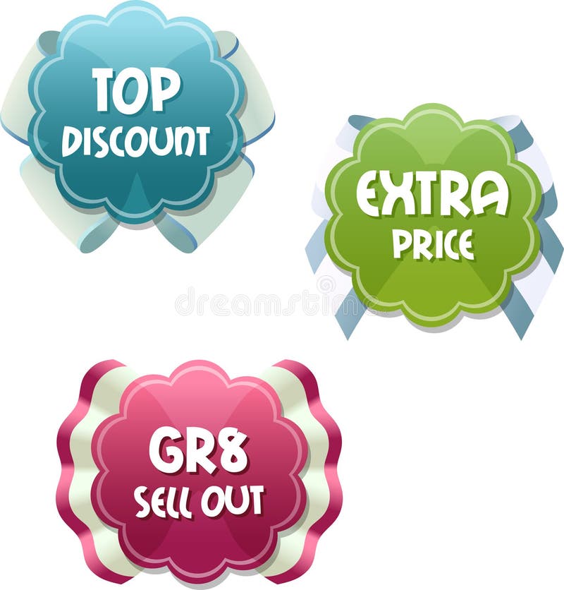 Three special emblems encourage to meet: Top Discount Extra Price Great Sell Out. Three special emblems encourage to meet: Top Discount Extra Price Great Sell Out