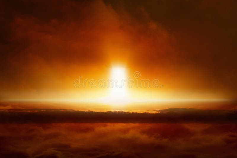 Abstract apocalyptic background - entrance to hell, bright red glowing horizon, end of world, judgment day comes. Abstract apocalyptic background - entrance to hell, bright red glowing horizon, end of world, judgment day comes