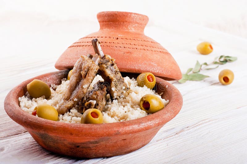 Tagine with Lamb Ribs, Couscous Stock Image Image of olives, dishware