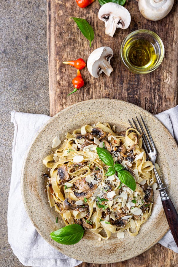 Tagliatelle Pasta with Mushrooms Stock Photo - Image of lunch, fresh ...