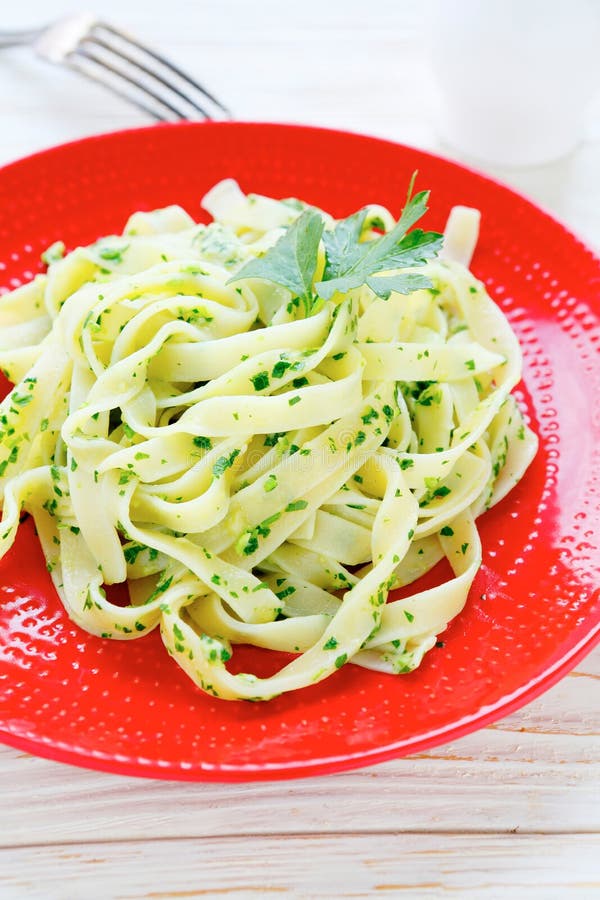 Tagliatelle Pasta with Pesto Stock Image Image of gourmet, vegetarian