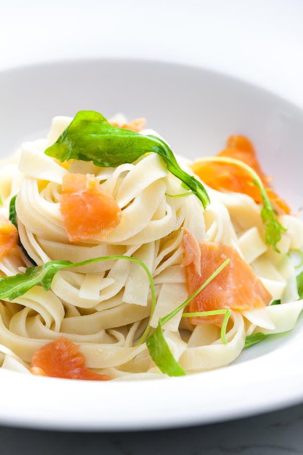 Tagliatelle with Salmon stock photo. Image of eating 17153728