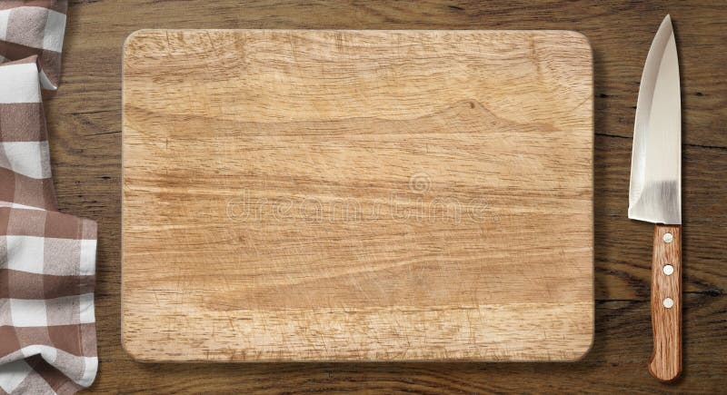 Tagliere e coltello sulla vecchia tavola di legno con immagini stock Tagliere e coltello sulla vecchia tavola di legno con immagini stock