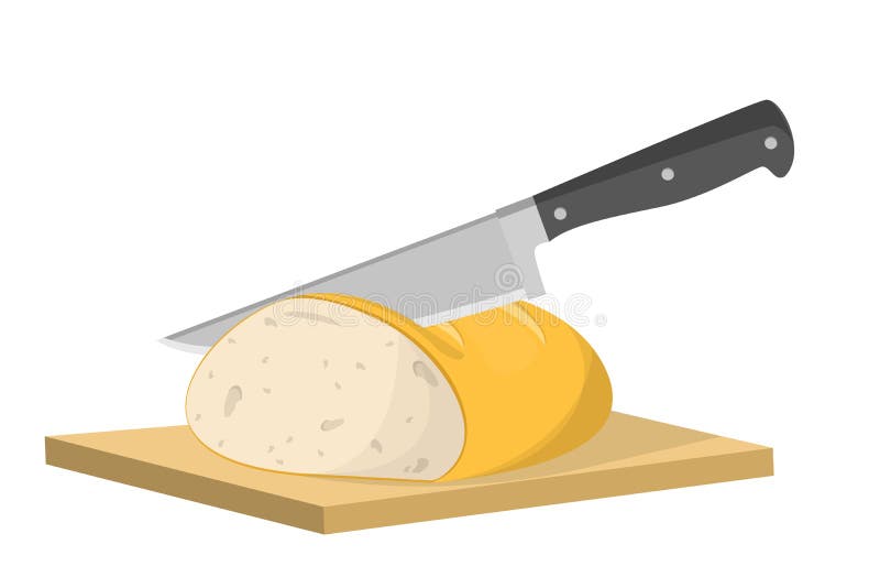 Taglio del pane nella fetta con il coltello Cottura del pane tostato illustrazione vettoriale Taglio del pane nella fetta con il coltello Cottura del pane tostato illustrazione vettoriale
