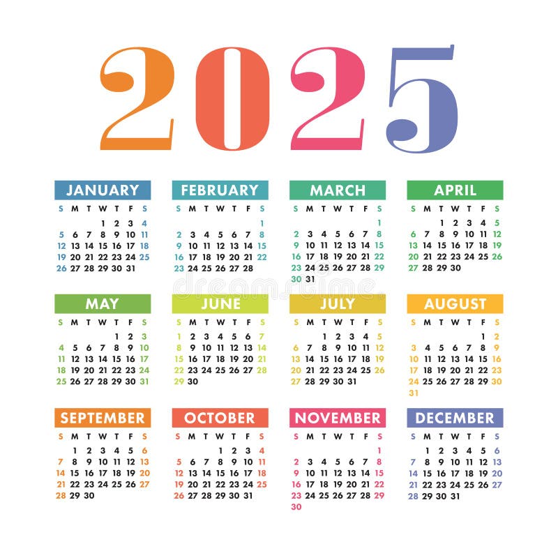 2025-jähriger Kalender Lokalisiert Auf Weißem Hintergrundvektor 
