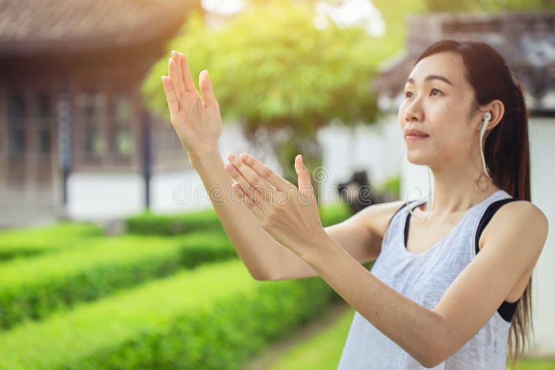Tai chi, Chinese girl teen practice yin yang force peaceful royalty free stock images Tai chi, Chinese girl teen practice yin yang force peaceful royalty free stock images