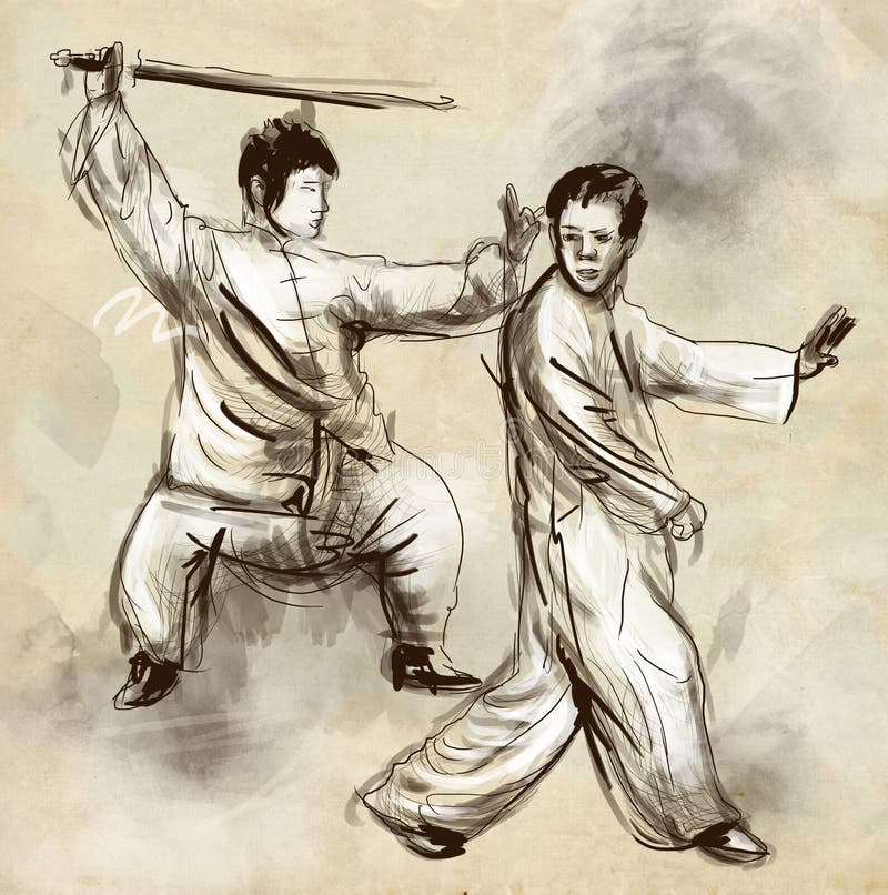 Taiji (Tai Chi) Ein lebensgroße Hand gezeichnetes illustra vektor abbildung Taiji (Tai Chi) Ein lebensgroße Hand gezeichnetes illustra vektor abbildung