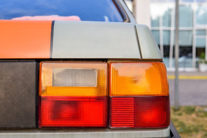 Tail Lights and Brake Lights of an Old Classic Car Stock Photo Image