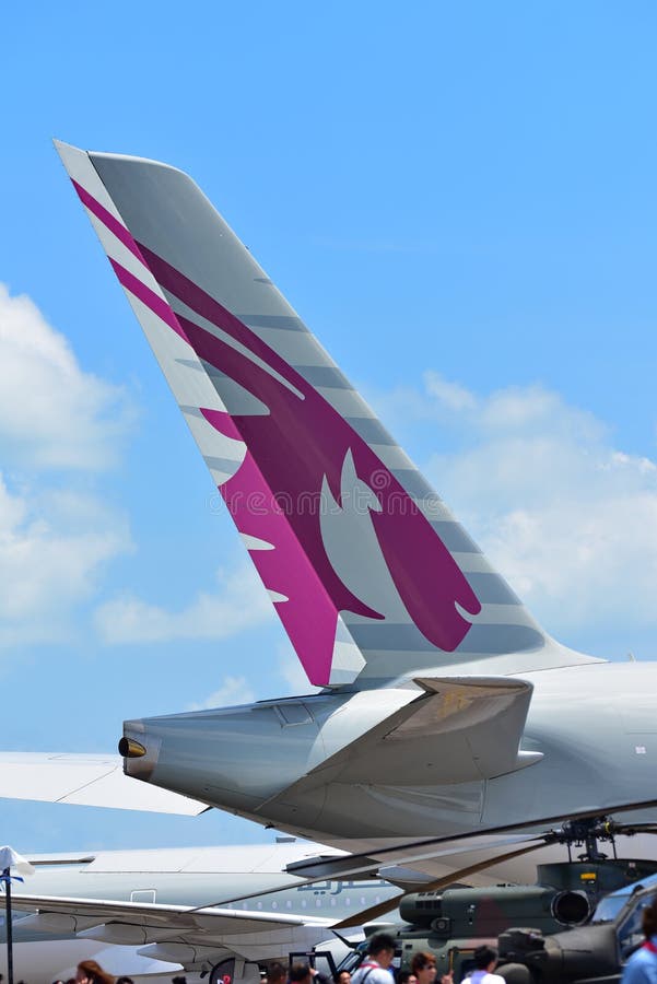 Tail of Qatar Airways Airbus A380 Super Jumbo on Display at Singapore  Airshow Editorial Photo - Image of livery, biennial: 69842946