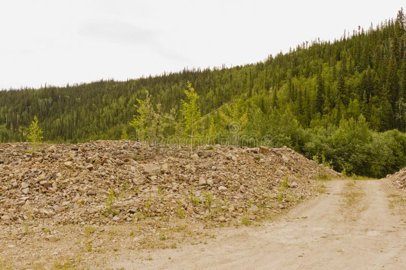 Tailings pile left behind the gold dredge No.4 on Bonanza Creek near Dawson City in the Yukon, Canada. Tailings pile left behind the gold dredge No.4 on Bonanza Creek near Dawson City in the Yukon, Canada.